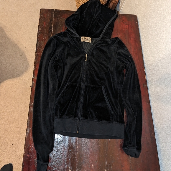 Juicy Couture Tops - Juicy Couture black zip up hoodie, bling on back